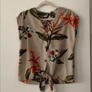 Sienna Sky -Tropical floral button down blouse.